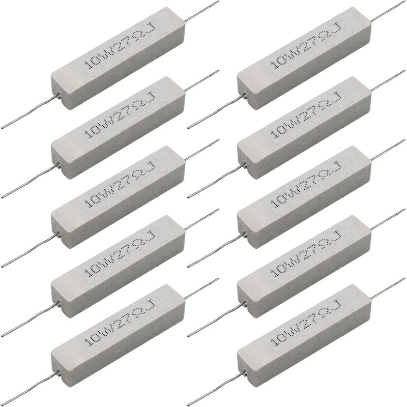 Dimlove 10W 27 5% Cement Resistor, 10 Pack, Axial Lead, White, 50x10x10mm, 15mm Lead, 0.8mm Diameter, Shock/Heat/Moisture Resistant, Wirewound, Power Resistors - Image 1
